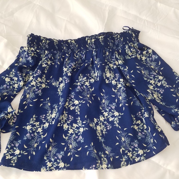 Lily White Tops - Off the shoulder Lily White Blue Shirt